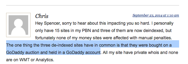 nichepursuits-commenters share sites bought from expired domain auction at godaddy were de-indexed 