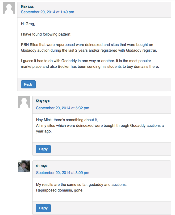 comment thread discussing impact of expired domain auctions on reindexing