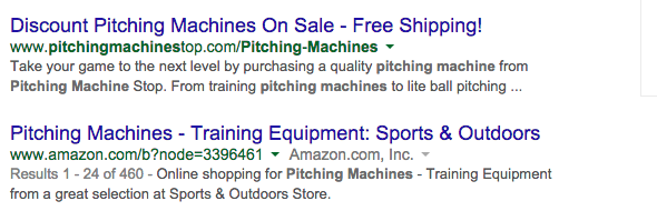Pitching Machine Stop SEO Outranking Amazon