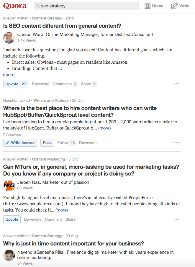 Quora SEO Content search answers